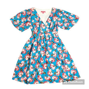 Betsey Johnson Rose print Blue Fit & Flare Dress